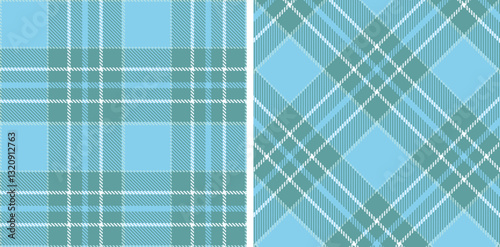 Spring Light Dull Teal & Neon Pale Sky Blue Seamless Tartan Fabric Design