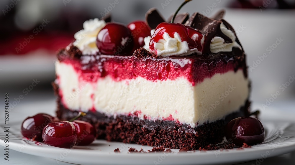Indulge in the decadence of a luxurious red velvet cheesecake with berry glaze and creamy textures in a cozy café setting Indulge in the decadence of a luxurious red velvet cheesecake with berry glaze and creamy textures in a cozy café setting