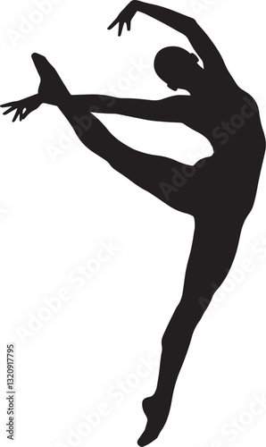 Silhouette of a Graceful Ballet Dancer in an Extended Leg Pose