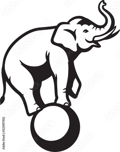 Stylized Illustration of a Circus Elephant Balancing on a Ball