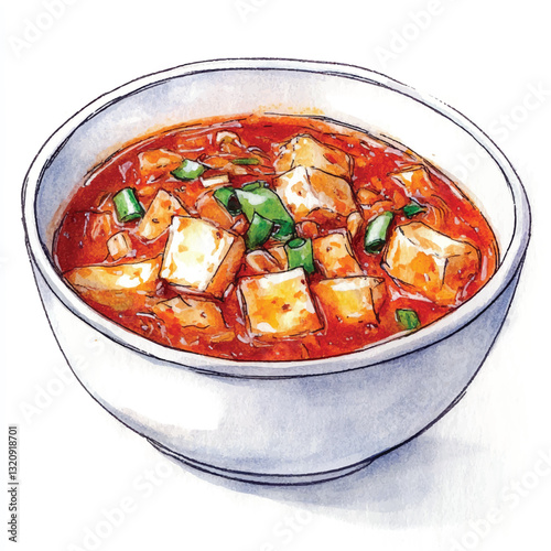 watercolor copic marker concept sketch of Kimchi Jjigae