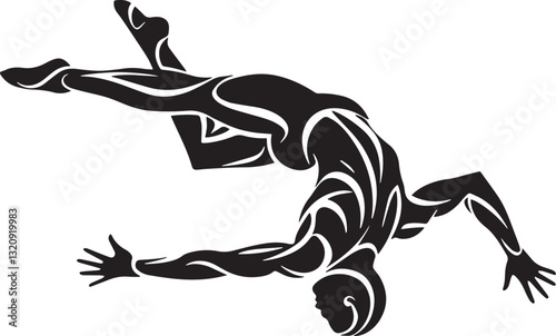 Black and White Silhouette of An Acrobatic Balance of Stylized Performer on One Hand