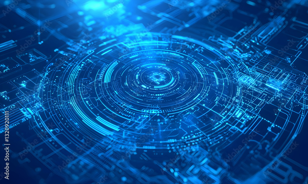 Blue abstract backdrop with futuristic tech elements and dynamic shapes, ideal for digital art and tech presentations. Blue abstract backdrop with futuristic tech elements and dynamic shapes, ideal for digital art and tech presentations.
