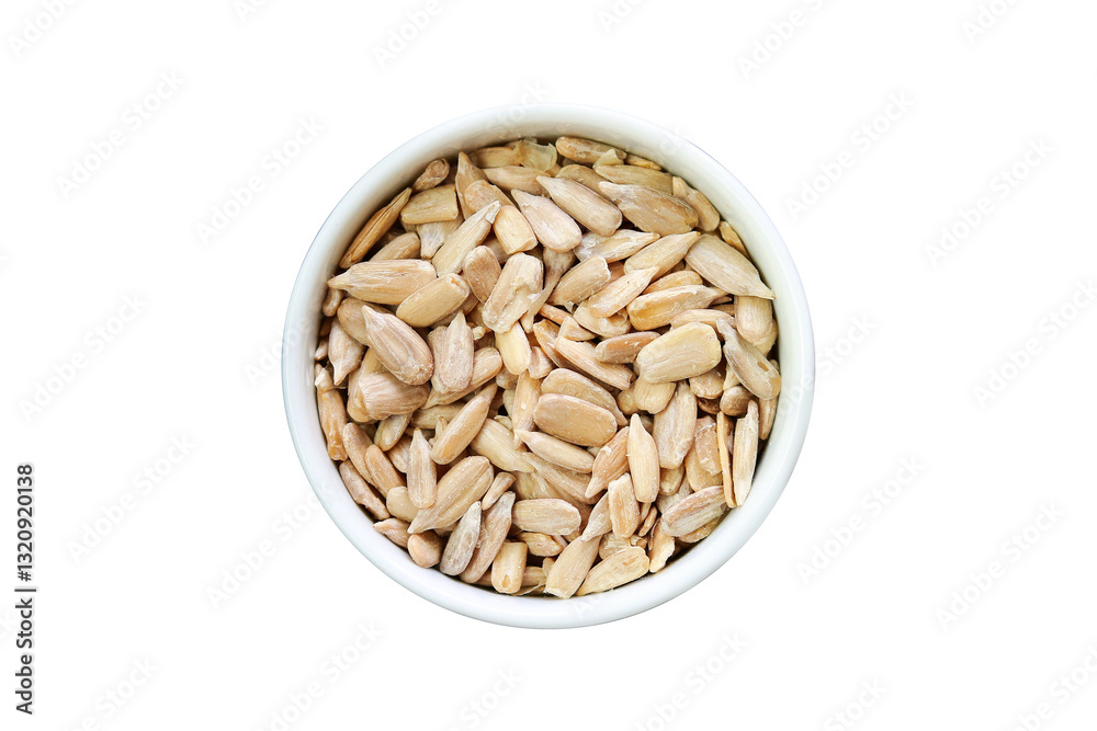 Sunflower seeds in a white bowl isolated on transparent background Sunflower seeds in a white bowl isolated on transparent background