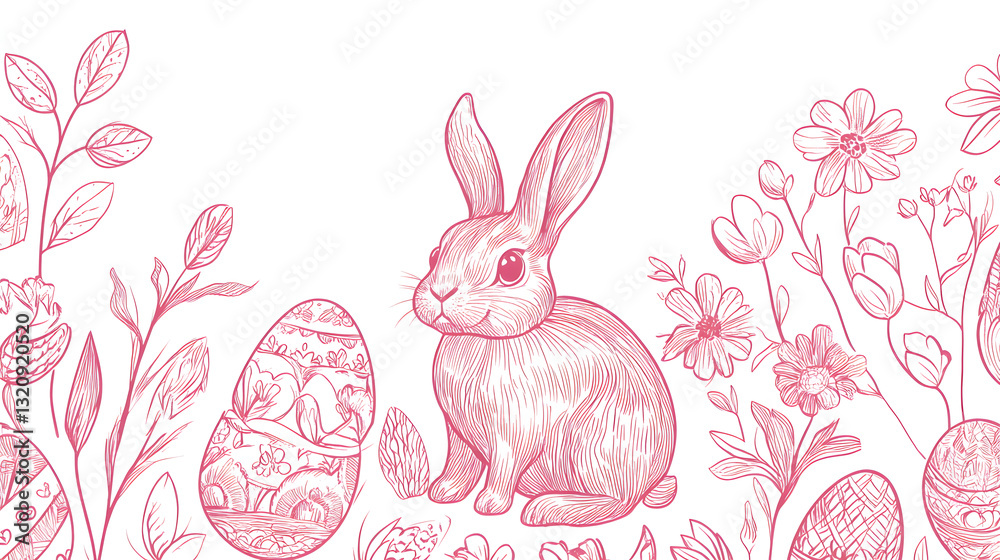 Charming Easter greeting card templates with intricate line drawings of eggs, bunnies, and spring flowers. Charming Easter greeting card templates with intricate line drawings of eggs, bunnies, and spring flowers.