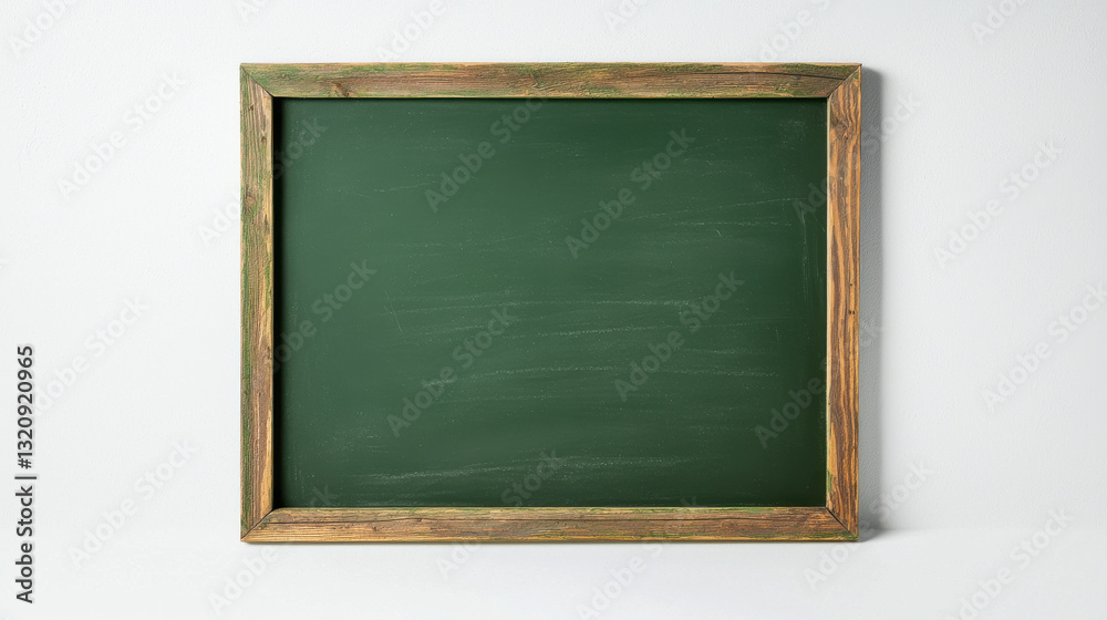 A simple wooden-framed chalkboard with a blank green surface for writing. A simple wooden-framed chalkboard with a blank green surface for writing.