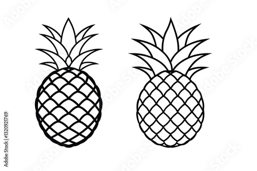 Simple Black-and-White Pineapple Line Art Illustration