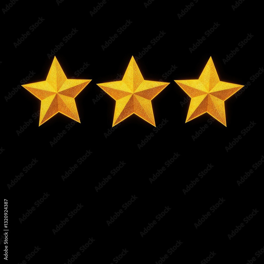 Fototapeta premium Four Golden Stars on Black Background, Rating and Review Concept , gold star on black background