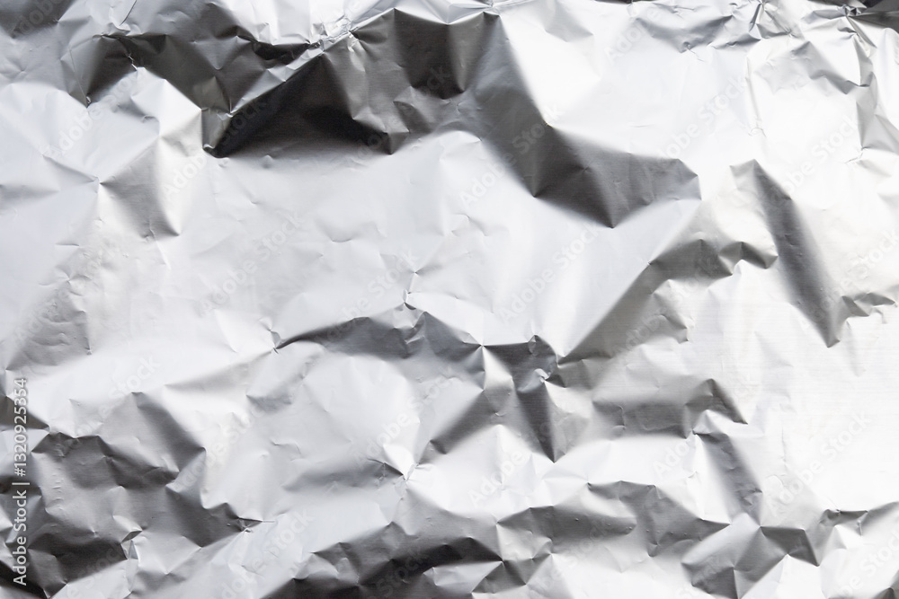 A textured aluminum foil surface with highlights and shadows, forming an abstract, modern background. A textured aluminum foil surface with highlights and shadows, forming an abstract, modern background.