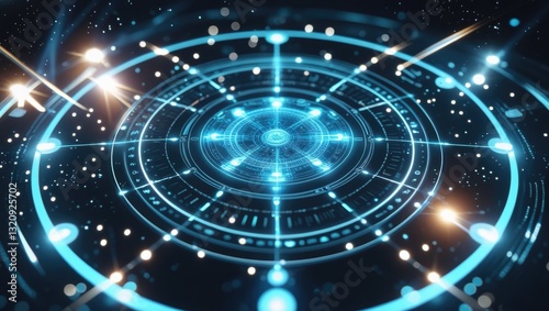 Futuristic Digital Technology Interface with Blue Geometric Patterns