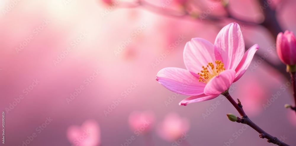 Soft pink petals drift on gentle breeze, ethereal spring scene, visual, illustration Soft pink petals drift on gentle breeze, ethereal spring scene, visual, illustration