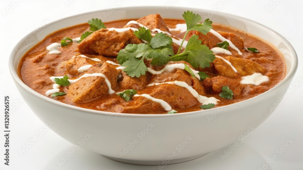 Exotic Indian Butter Chicken: A deep, wide bowl filled with creamy butter chicken, featuring tender pieces of chicken in a rich, tomato-based sauce, flavored with garam masala, ginger, and garlic. Exotic Indian Butter Chicken: A deep, wide bowl filled with creamy butter chicken, featuring tender pieces of chicken in a rich, tomato-based sauce, flavored with garam masala, ginger, and garlic.