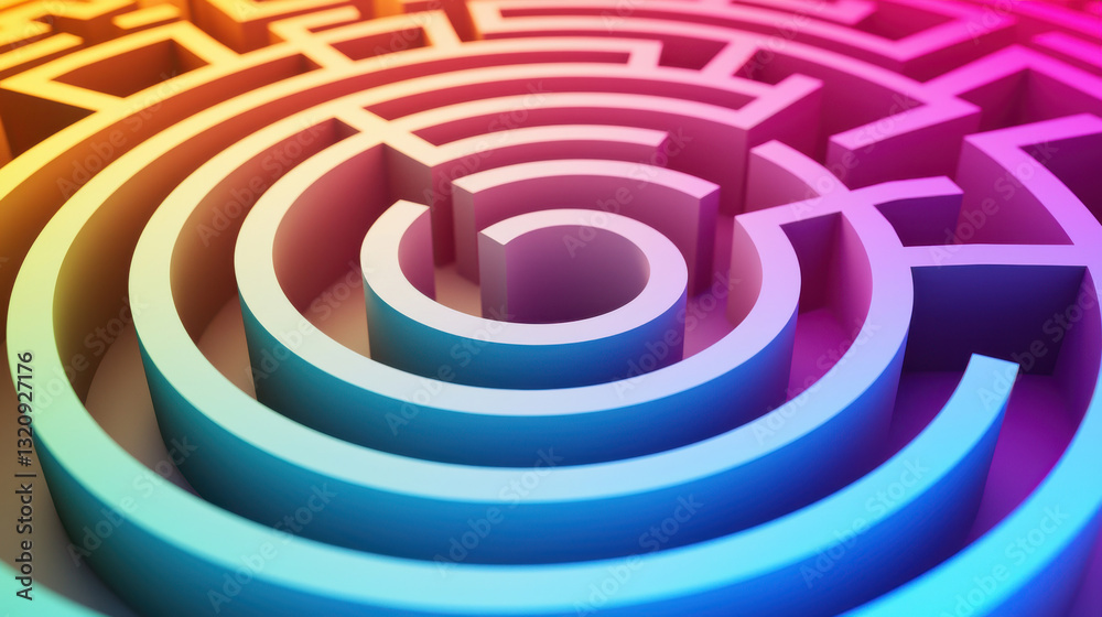 Abstract colorful maze design symbolizing complexity and creativity. Abstract colorful maze design symbolizing complexity and creativity.