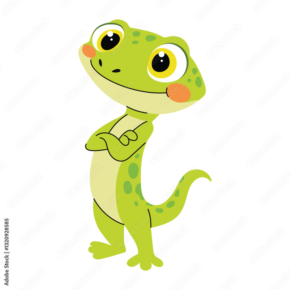 Naklejka premium Cute cartoon lizard on a white background. Vector illustration for children.