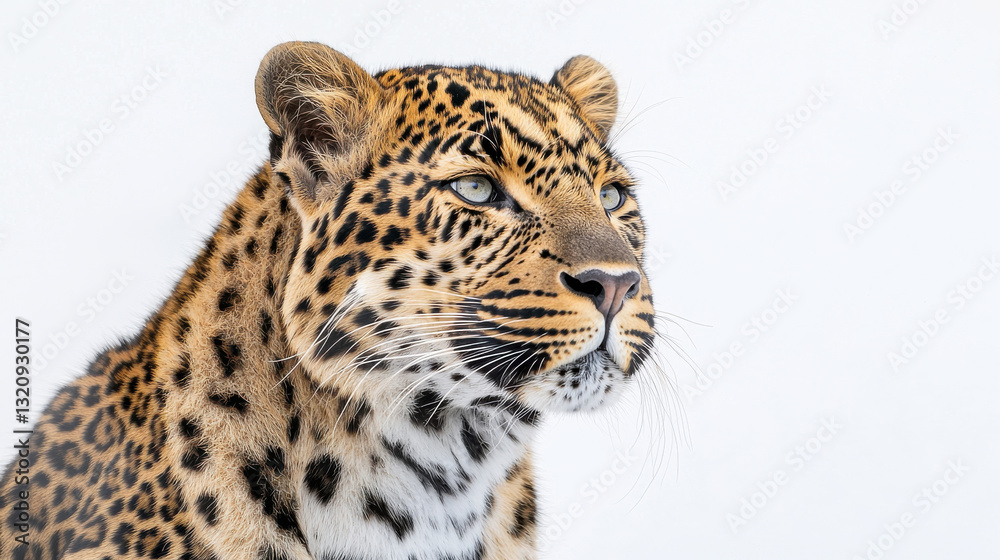 Close-up portrait of a majestic leopard showcasing its unique spots and fierce gaze. isolated on white background. Close-up portrait of a majestic leopard showcasing its unique spots and fierce gaze. isolated on white background.