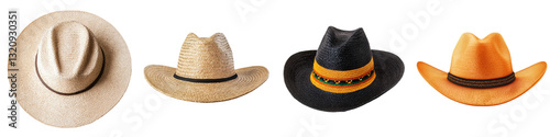 Diverse Stylish Sun Hats for Summer Vacation and Outdoor Activities   A collection of trendy and fashionable headwear options including cowboy hats fedoras