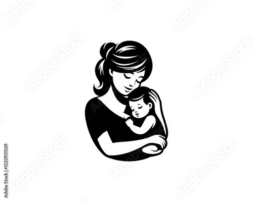 Happy Mother's Day Logo Design Vector Template. Silhouette Mother and Child Logo.