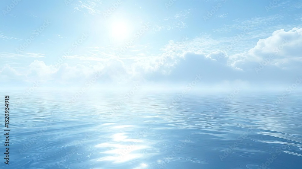 custom made wallpaper toronto digitalSeascape abstract background idea. A serene ocean surface reflects a bright blue sky with fluffy clouds under sunlight.