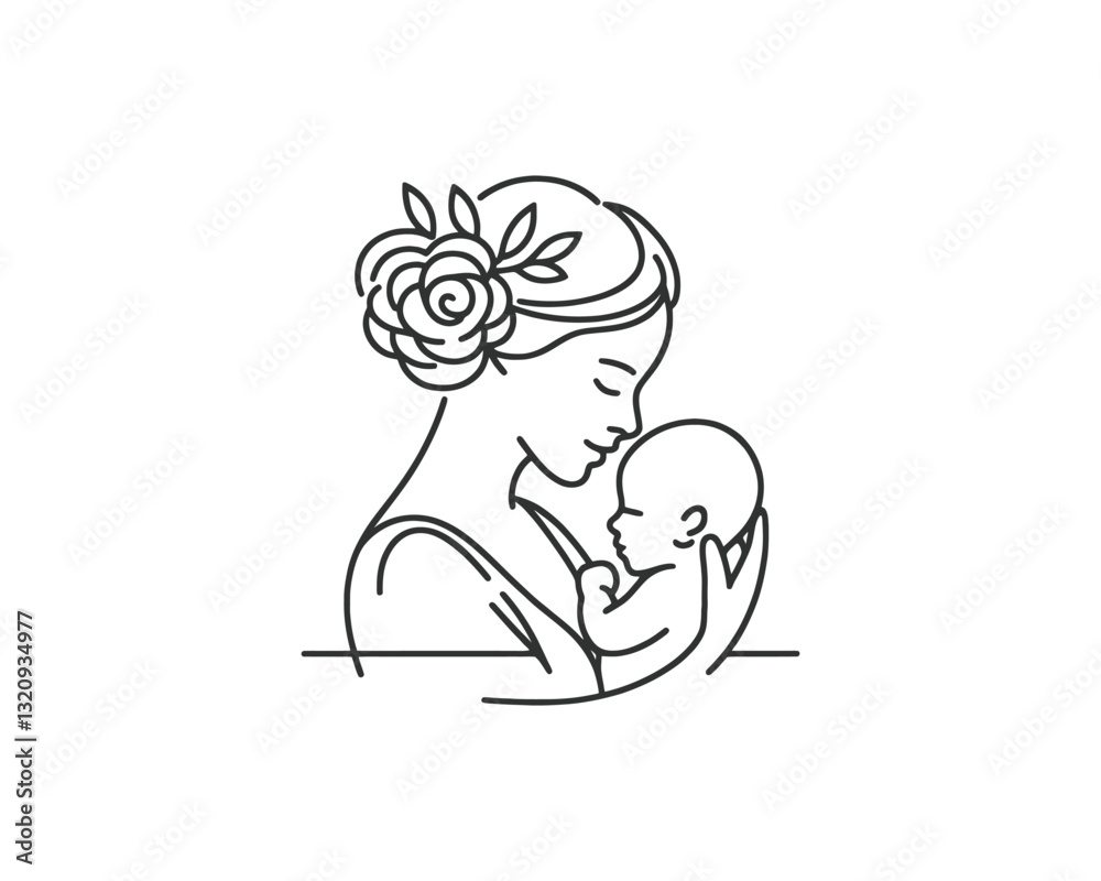 Happy Mother's Day logo design icon vector template. Line art mother and baby outline logo. Happy Mother's Day logo design icon vector template. Line art mother and baby outline logo.