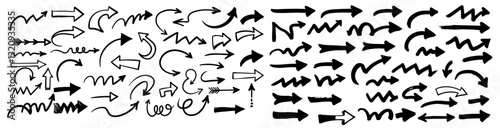 big collection of Hand-Drawn Arrow Doodle shape .isolated on white. Vector illustration