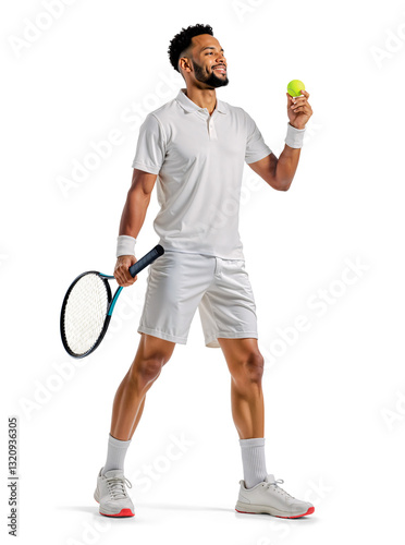 Obraz na płótnie Confident black male tennis player holding a tennis racket and ball w salonie