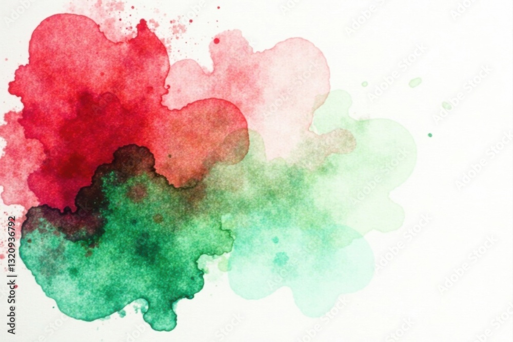 Obraz premium Abstract Red and Green Watercolor Wash Design Showing a Vibrant Blend of Colors on White Background