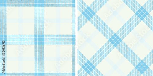 Spring Muted Light Blue & Metallic Ice Blue Seamless Tartan Fabric Design