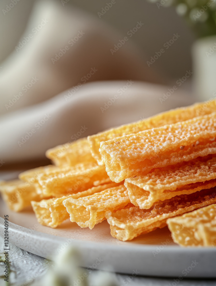 Close-up of crispy cheese straws on a plate. Close-up of crispy cheese straws on a plate.