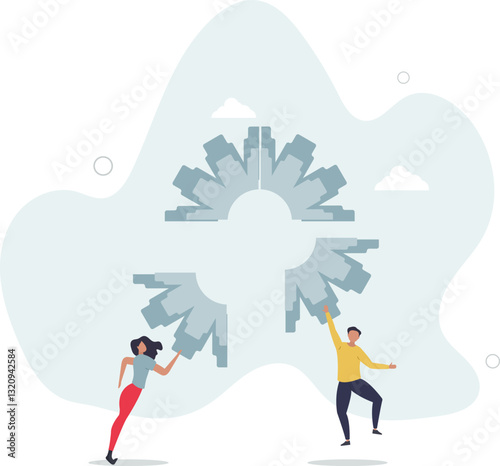 Business integration, partnership to get solution, connection or teamwork, work efficiency, optimization or organization concept,flat character life .