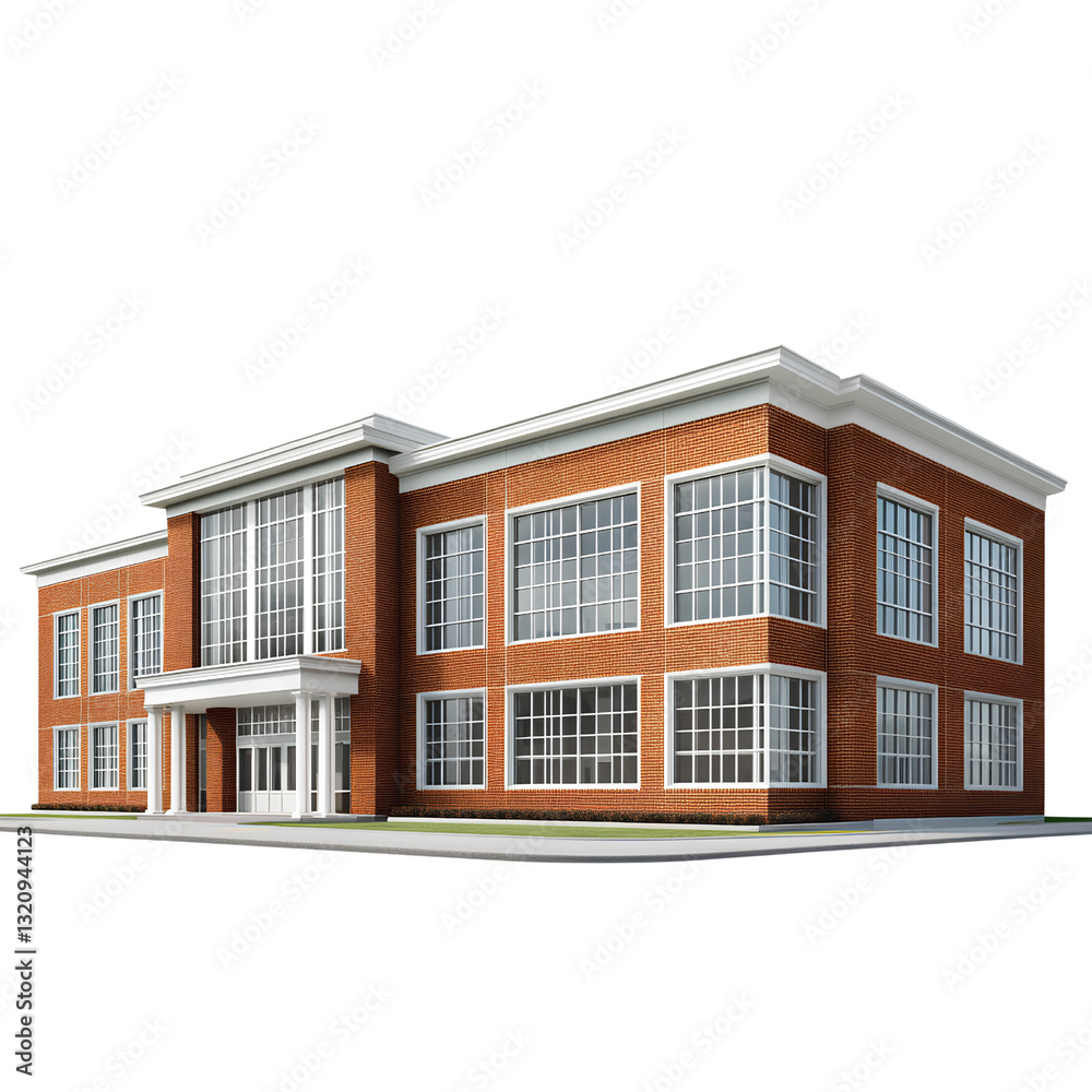 A realistic rendering of a school building, isolated on a transparent background A realistic rendering of a school building, isolated on a transparent background