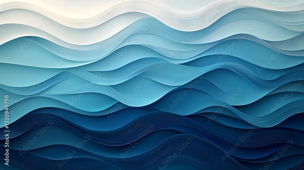 Serene Abstract Ocean Inspired Gradient Background with Flowing Waves and Gentle Light Reflections
