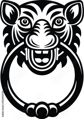 Creative and stylish Animal head door knocker vector illustration, Animal head door knocker silhouette and line art vector design
