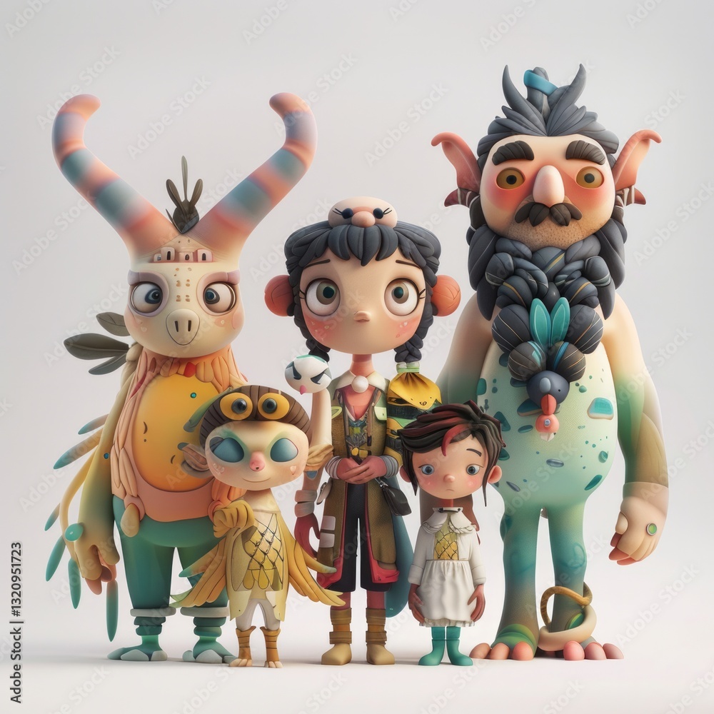 Obraz premium Soft edges, and rounded forms lends a tactile, almost plush-like quality to the characters. Digital monsters.