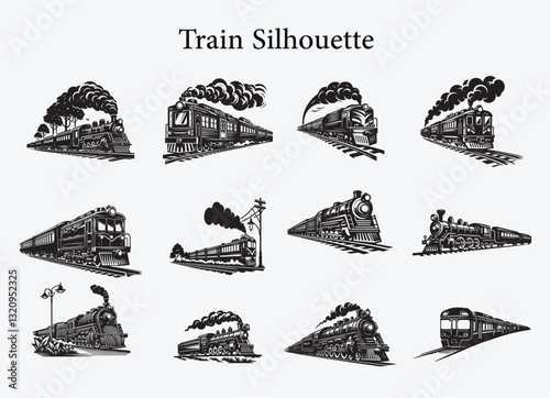 Classic Train Silhouette Vector Illustration Featuring a Locomotive in a Minimalist and Modern Style