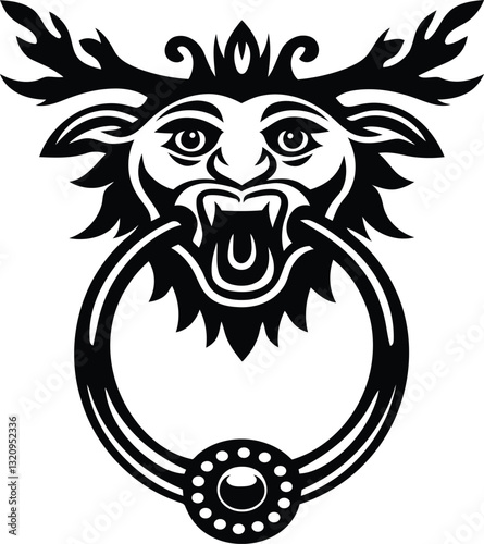 Creative and stylish Animal head door knocker vector illustration, Animal head door knocker silhouette and line art vector design