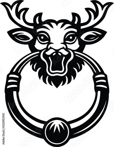 Creative and stylish Animal head door knocker vector illustration, Animal head door knocker silhouette and line art vector design