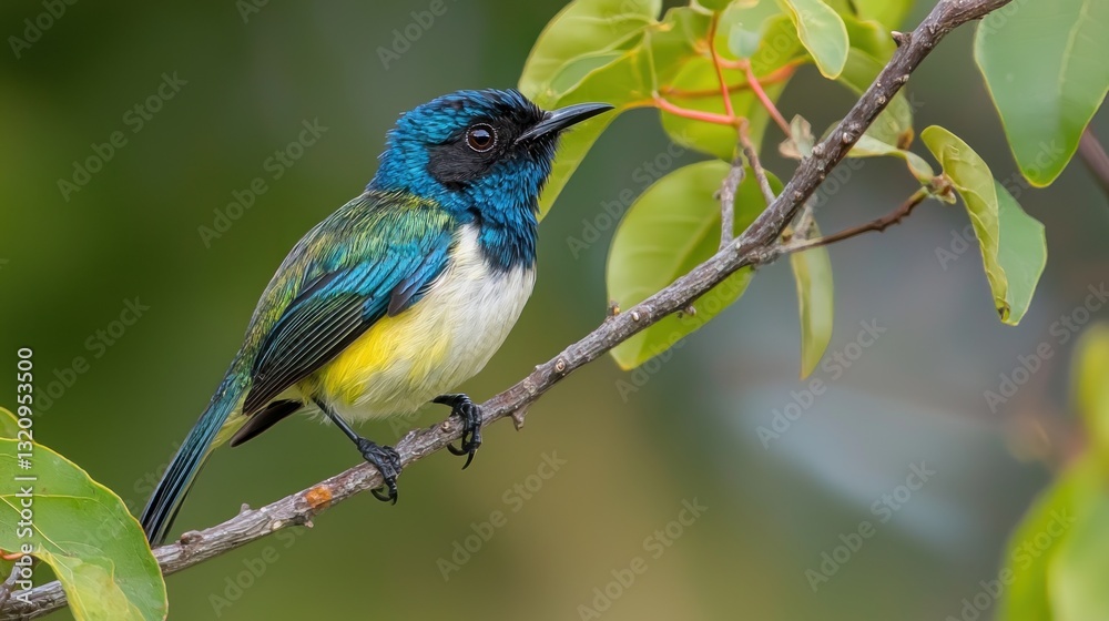 Obraz premium Vibrant Asian Paradise Flycatcher Perched on Branch