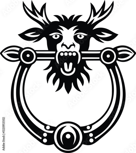 Creative and stylish Animal head door knocker vector illustration, Animal head door knocker silhouette and line art vector design