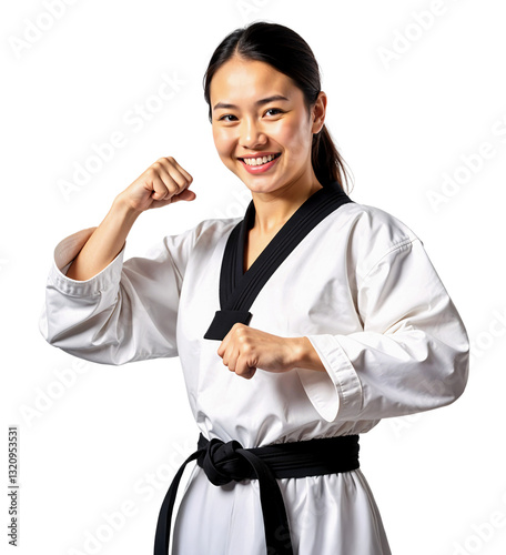 Obraz na płótnie Female Taekwondo practitioner smiling with fists raised w salonie