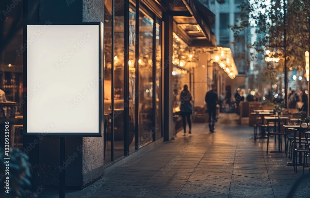 Empty advertising board outside a city cafe at night Empty advertising board outside a city cafe at night