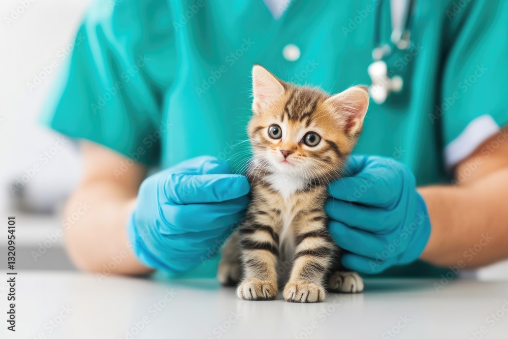 Naklejka premium Veterinarian Holding Kitten for Safe Vaccination