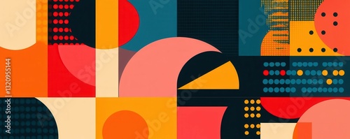 Abstract geometric shapes in vibrant colors with patterns and bold design elements