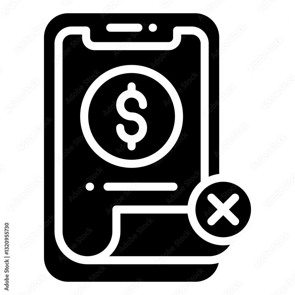 Bill Failed Glyph Icon in Business Network and Finance Bill Failed Glyph Icon in Business Network and Finance