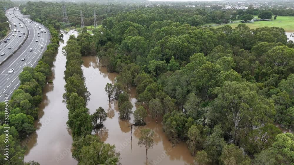 Aerial View of Flooded Park and Residential Area After Heavy Rainfall at Minnippi Parklands in Carindale Brisbane during Cyclone Alfred 2025 Aerial View of Flooded Park and Residential Area After Heavy Rainfall at Minnippi Parklands in Carindale Brisbane during Cyclone Alfred 2025