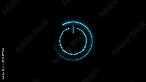Abstract neon power button icon cyan  color animation on black background cyan color electric circle.