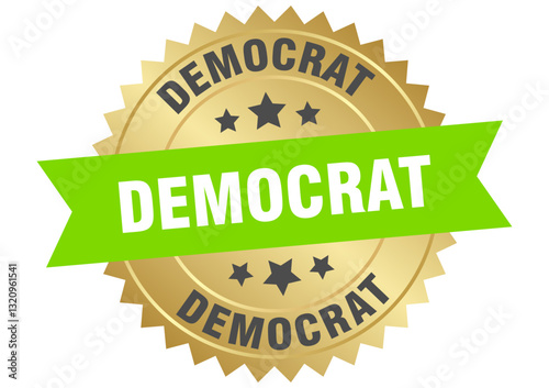democrat. democrat round green and gold label isolated on transparent background