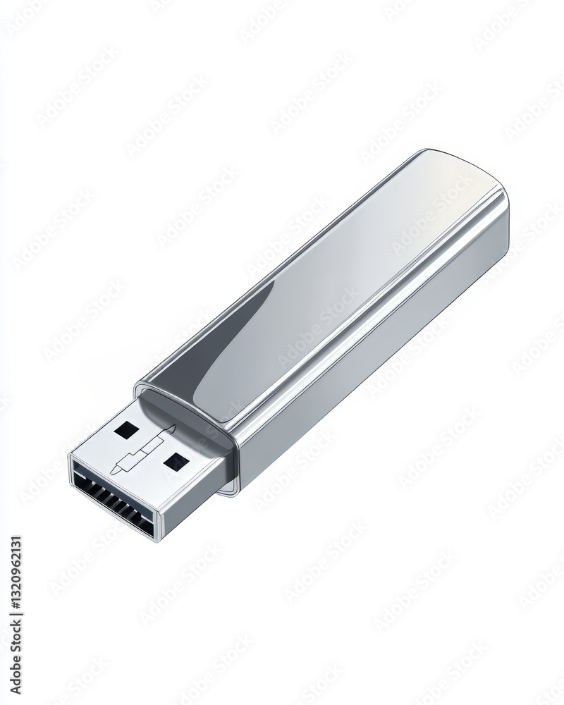 Sleek Silver USB Flash Drive: High-Resolution Digital Image Sleek Silver USB Flash Drive: High-Resolution Digital Image