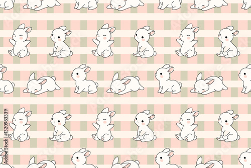 Wallpaper Mural Cute rabbits seamless pattern with pastel checkered background, kawaii bunny for kids and nursery decor Torontodigital.ca