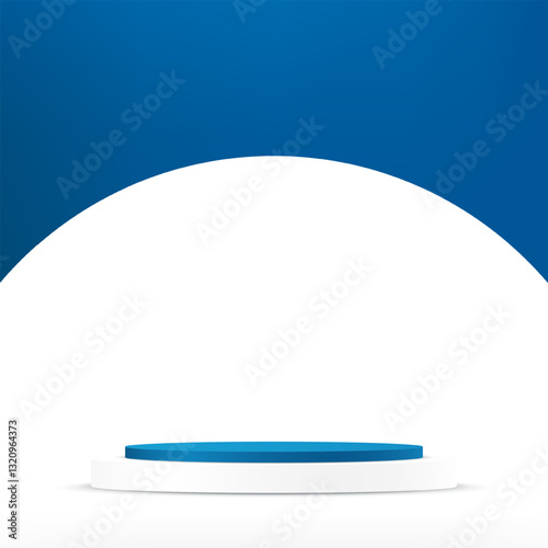 Blue background vector 3d with blue and white podium Space for selling products on the website. Display of cosmetic products. Product display background. Vector illustration.