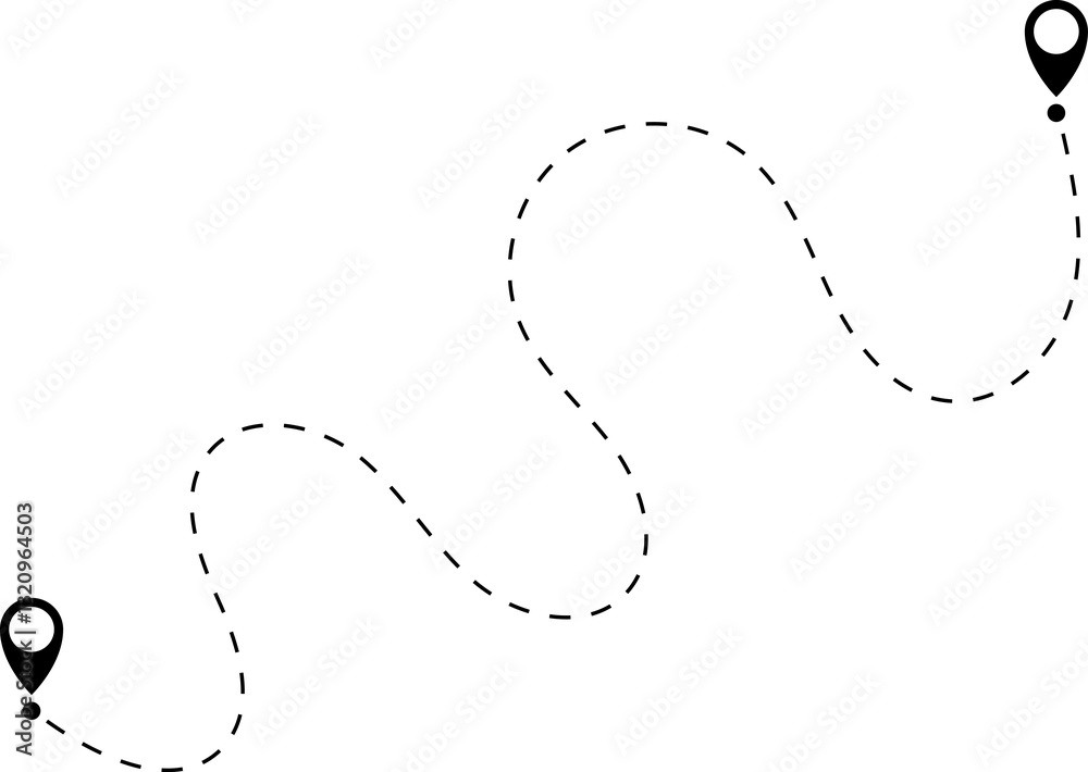 Route icon - two points with dotted path and location pin. Route location icon two pin sign and dotted line. Route icon - two points with dotted path and location pin. Route location icon two pin sign and dotted line.